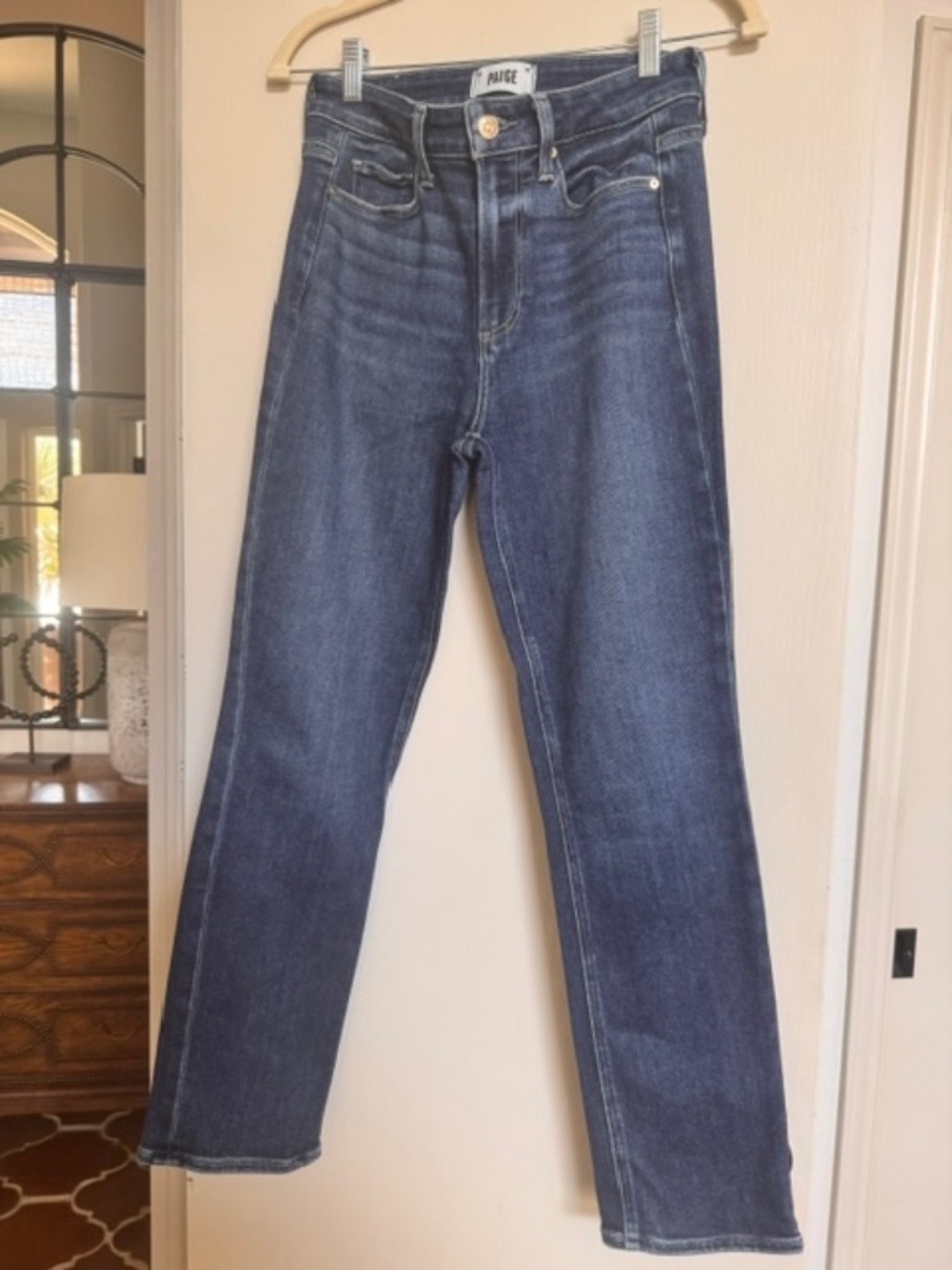 Paige Cindy Slim Straight Jeans Women's 27 High Rise in Shipwreck Wash Denim